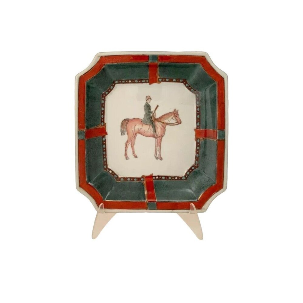 Trinket Dish with Horse and Rider Decorative Plate Vintage Equestrian Decor